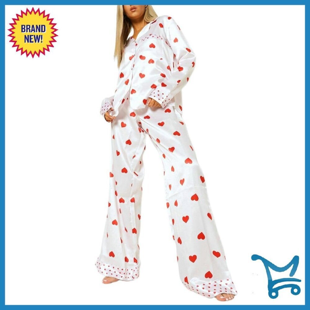 Silk Satin Valentine's Pajama Set Long Sleeve 2 Piece Sleepwear